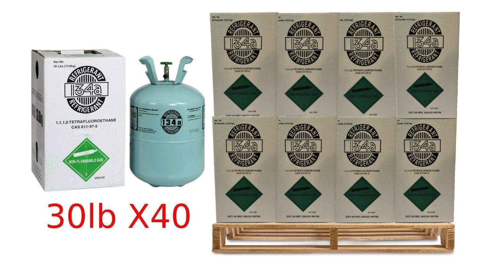 Full Pallet – 40 × 30lb R-134a Refrigerant, Automotive/HVAC