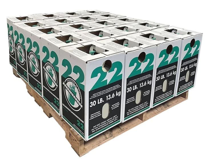 R-22_Refrigerant_30_lb_Cylinder_Quarter_Pallet_10_Units_Virgin_Factory_Sealed_1 Quarter Pallet – 10 × 30lb R-22 Refrigerant